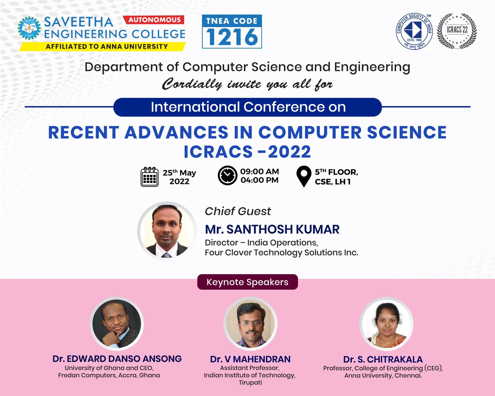 International Conference organized by Department of CSE of Saveetha Engineering College 1