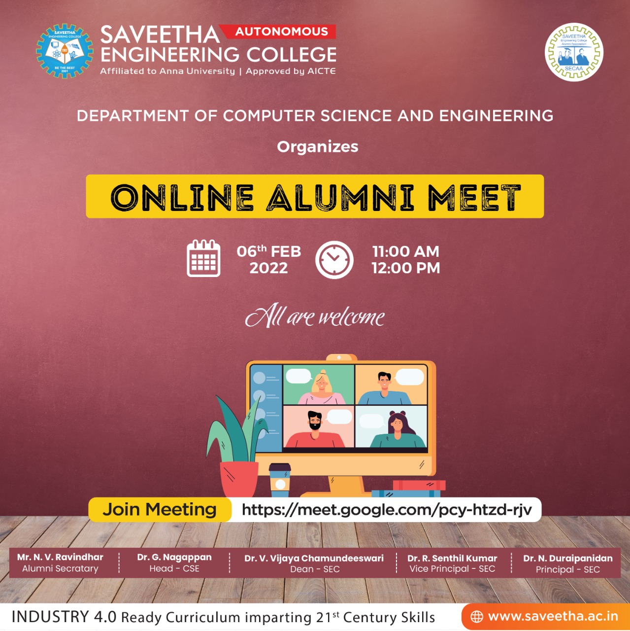 Online Alumni Meet conducted by CSE department of Saveetha Engineering College