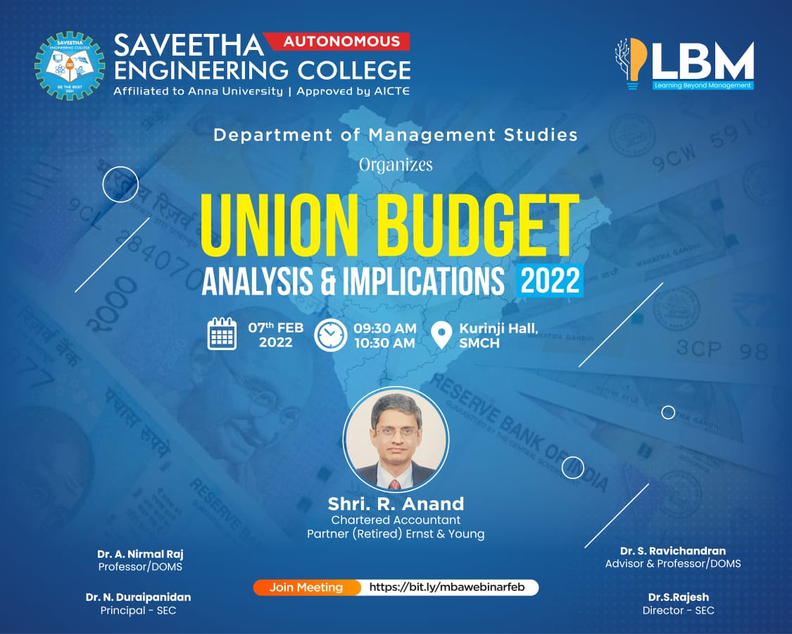 Webinar on Union Budget at Department of MBA of Saveetha Egnineering College