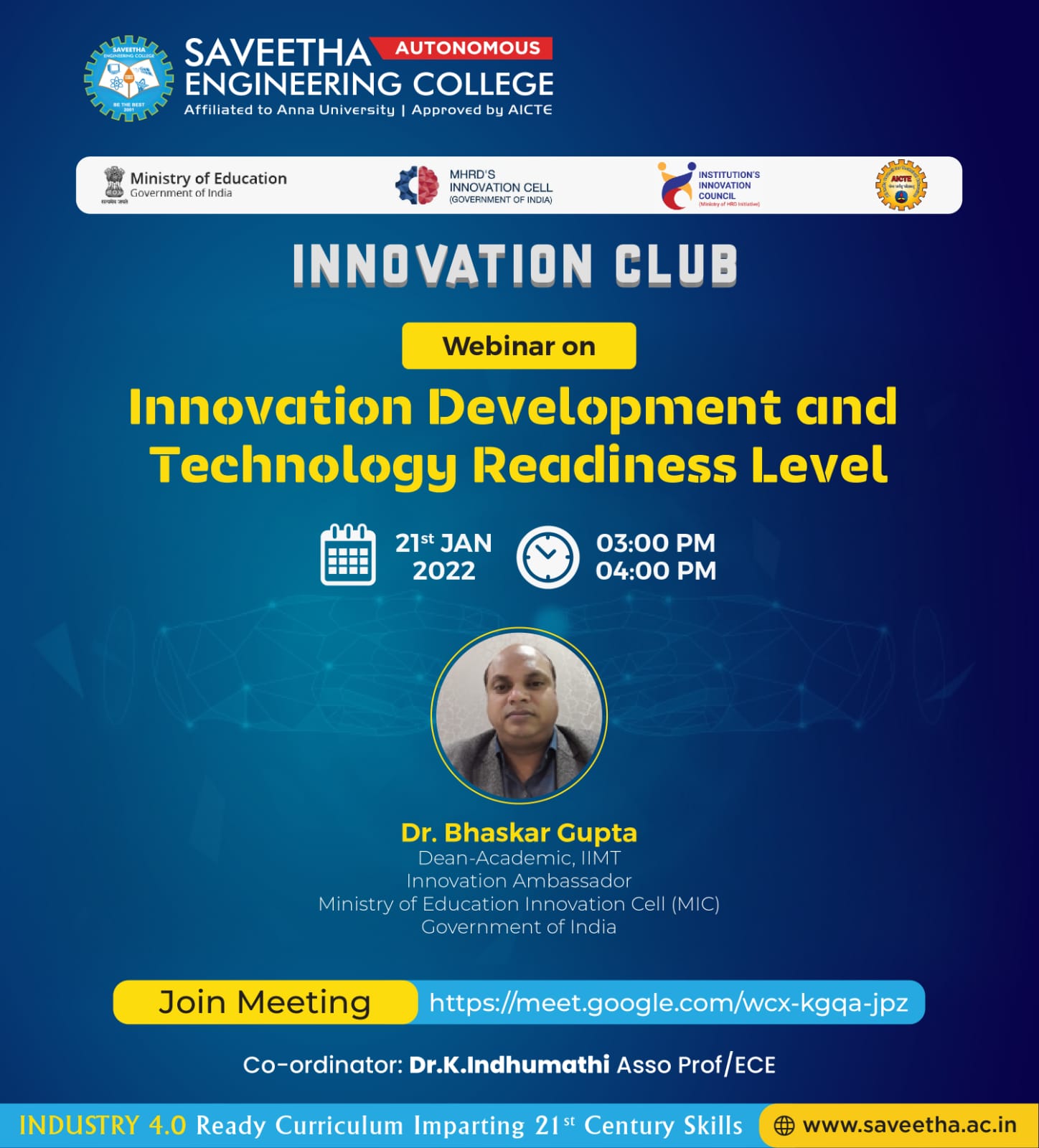 Innovation Club webinar at Saveetha Engineering College