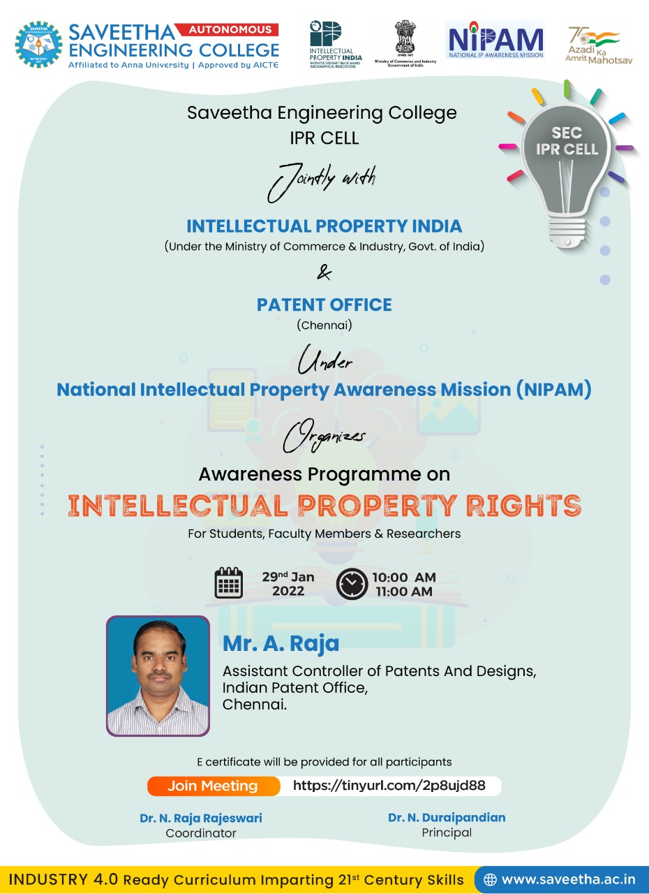 Intectual Properly Rights webinar at Saveetha Engineering College 1