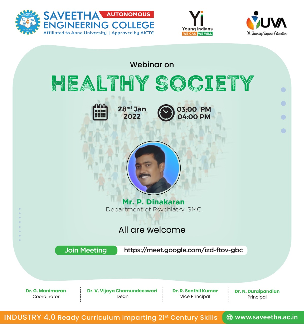 Webinar on Healthy Society organized by Saveetha Engineering College and Yi Yuva Club